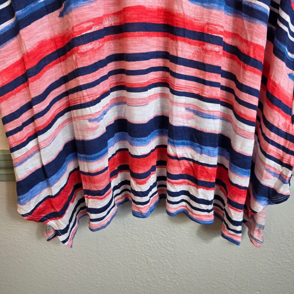 Artis A Nany Striped Tunic Top Red Blue White Scoop Neck Flowy Casual Tee 1X - Picture 8 of 15